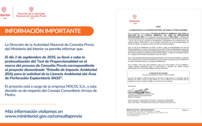 Dirección de la Autoridad Nacional de Consulta Previa realizó la protocolización del Test de Proporcionalidad en el marco del proceso consultivo entre Hocol S.A. y el Consejo Comunitario Arroyo de Piedra