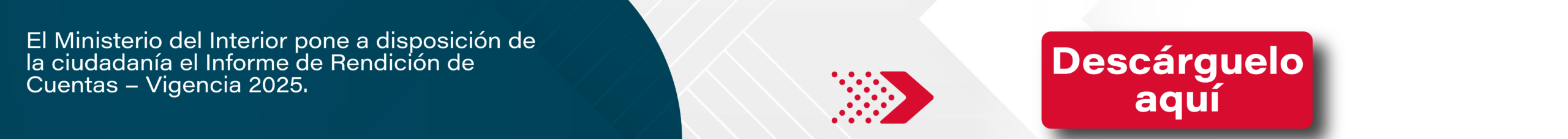 Banner informativo del Ministerio del Interior que invita a descargar el Informe de Rendición de Cuentas de la vigencia 2025. Incluye un botón de acceso para consultar y descargar el documento.